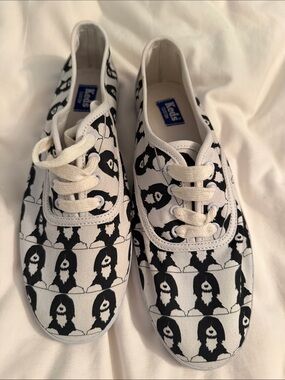 White Canvas Sneakers with Black Tibetan terrier custom Pattern